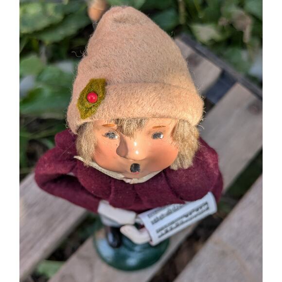 Byers' Choice Caroler 1987 Vintage Christmas Boy w/Rolled Sheet Music Red Coat - Picture 3 of 9